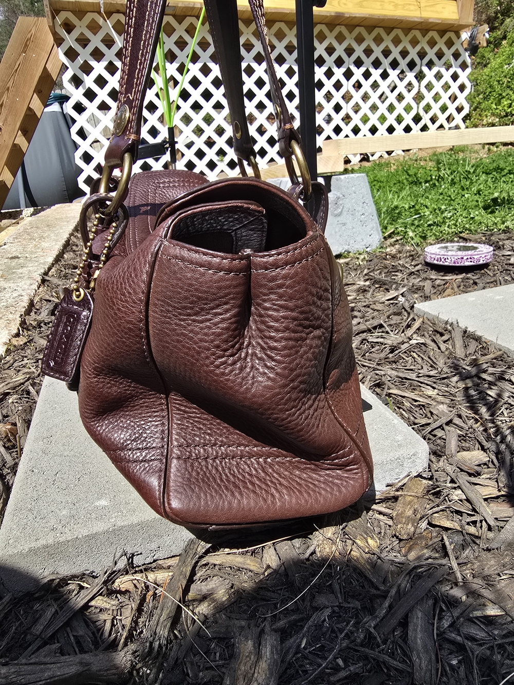 Coach Chelsea Brown Pebbled Leather Shoulder Bag with Brass Hardware - Picture 4 of 13